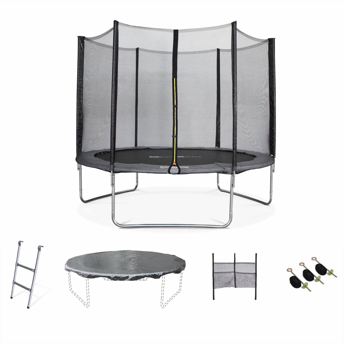 Trampoline Ø 305 cm, veiligheidsnet, ladder, dekzeil, verankeringskit en opbergnet